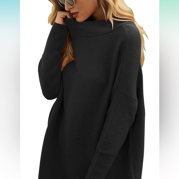 Turtleneck Batwing Slouchy Oversized Sweater Dress - Picture 3 of 5